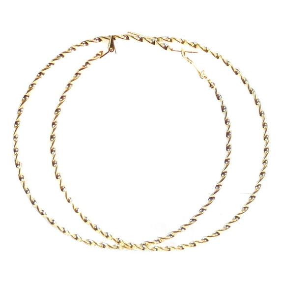 Large 2.75 inch Hoop Earrings Twisted Hoop Earrings Gold Tone Hoops