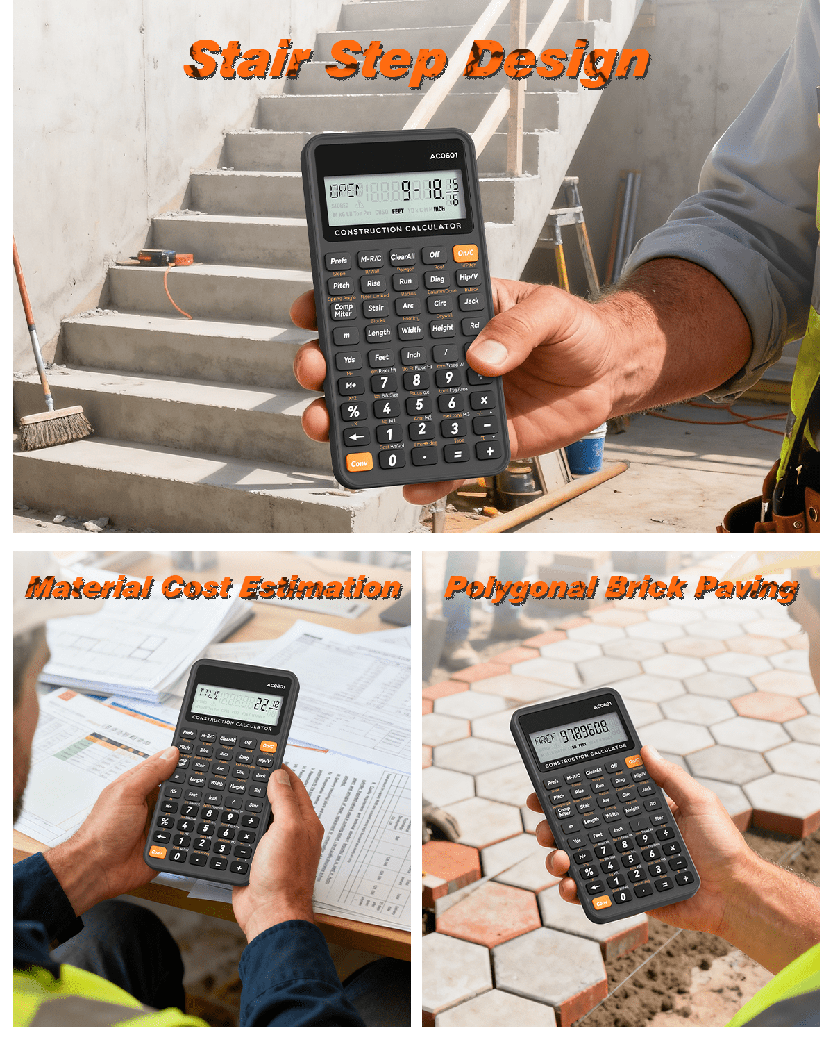 Construction Advanced Construction Math Calculator for Contractors, Estimators, Builders, Framers（Without Protective Case）