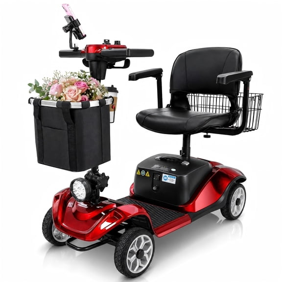 4 Wheel Mobility Scooter for Seniors&Adults,15 Miles Foldable Electric Mobility Scooter,350W Powered Electric Wheelchair Device for Adults 300 lbs,LED Lights,Basket,Compact Mobile for Travel