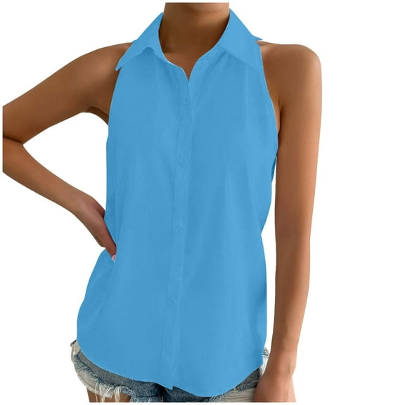 DQRPSEETB Tank Tops for Women Women's Button Down Shirt Sleeveless Basic Casual Solid Color Summer Shirt Top Womens Summer Tops