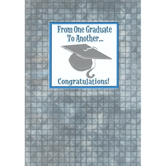 Designer Greetings Silver Foil Grad Cap : Checkered Background Graduation Congratulations Card from another Graduate