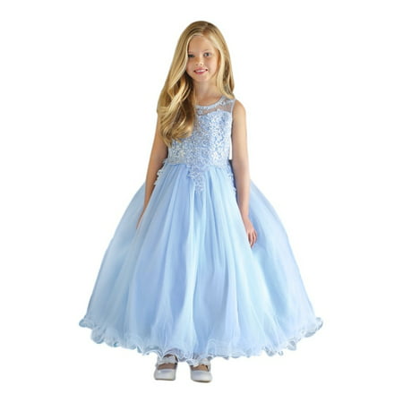 Angels Garment Little Girls Blue Satin Layered Tulle Flower Girl Dress 3-6