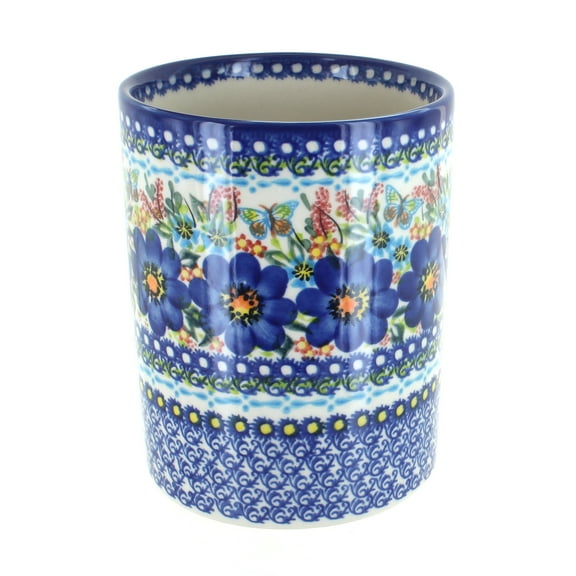 Blue Rose Polish Pottery Garden of Blue Utensil Jar