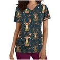 thumbnail image 2 of JINGWANGYHBD Fall Savings Womens Christmas Scrub Shirts Funny Print Nurse Uniform V-neck Short Sleeve Tops with2 Pockets Holiday Comfy Casual Uniforms, 2 of 5