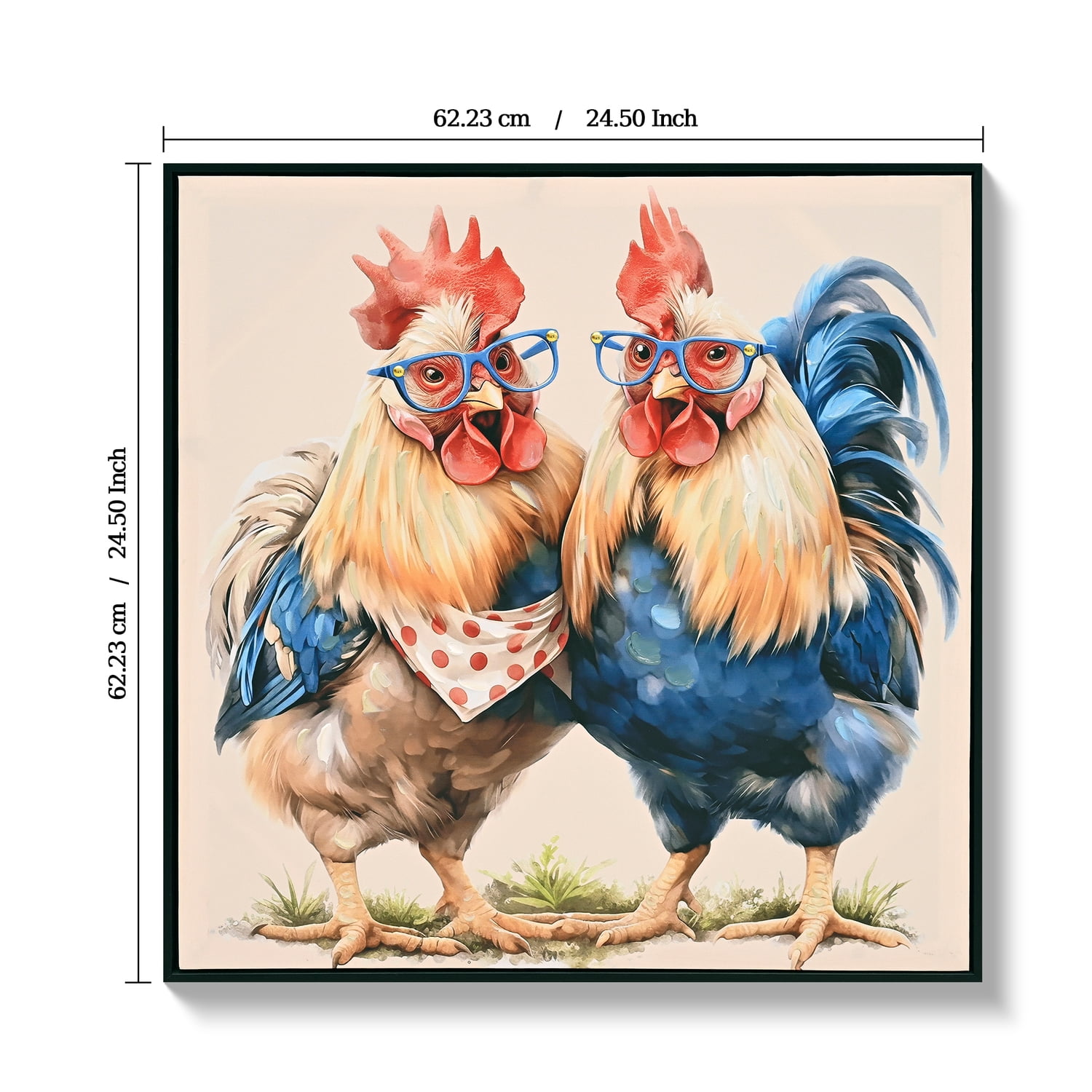 MOONMISS 24x24 Rooster Canvas Wall Art Farmhouse Rustic Chicken Country Farm Print Framed Living Room Kitchen Decor