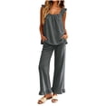 thumbnail image 2 of LEKWK Pajama Sets for Women 2 Piece Ruffle Square Neck Tank Top and Wide Leg Pants Cute Beach Vacation Casual Home Lounge Sleepwear, 2 of 9