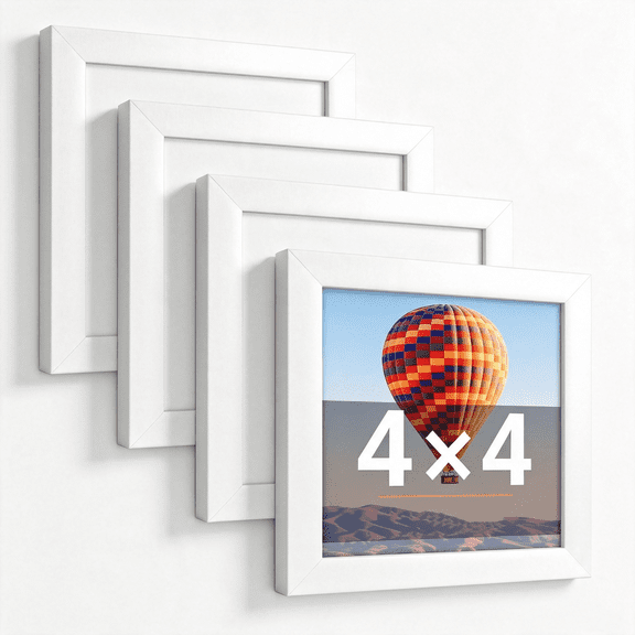 XIBUFE 4X4 Picture Frame,Wall Mount Or Tabletop Photo Frames with Engineered Wood,White 4X4 Frame 4 Pack