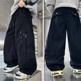 thumbnail image 5 of CONROSES Kids Boys Casual Pants Wide Leg Baggy Pant for Child Solid Y2K Elastic Waist Drawstring Cozy Streetwear Jogger Trousers with Pockets, 5 of 5