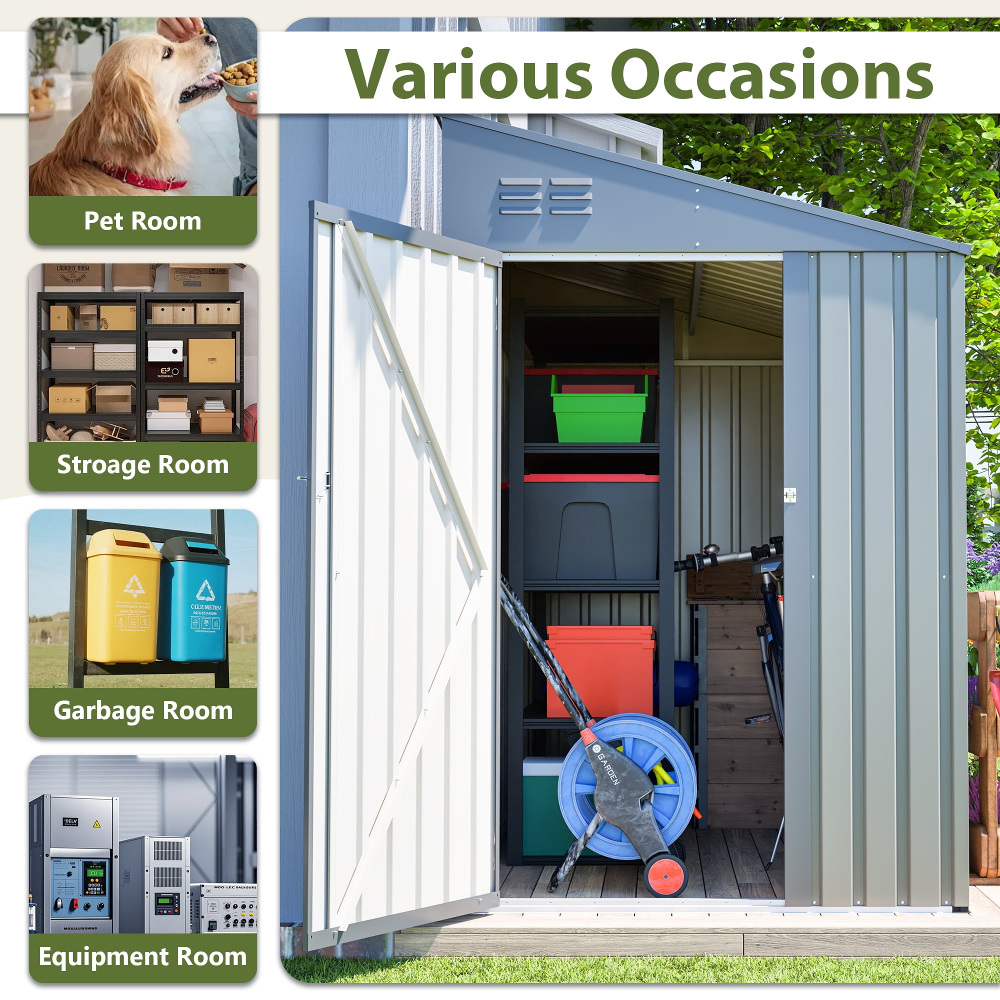 MAYEERTY 6x4FT Compact Outdoor Metal Storage Shed, Galvanized Steel Tool Shed with Lockable Door & Ventilation, All-Weather Organizer for Backyard, Garden & Patio