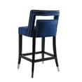 thumbnail image 3 of Set of 2 Velvet Bar Stools with Open Design Backrest, Upholstered High Dining Chairs with Wood Legs and Metal Footrest, 26 inch, for Kitchen Island, Dining Room, Home, Pub, Navy Blue, 3 of 7