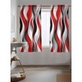 thumbnail image 3 of Red Black Grey Curtains 63 Inch Length, Sheer Curtains for Bedroom Living Room Window Moire Modern Artwork Abstract Rod Pocket Voile Drapes Kitchen Curtains Small Half Window 42"x63" 2 Panels, 3 of 6