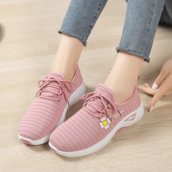 AUDeals Women's Floral Print Bowling Shoes, Air Cushion Sneakers with Arch Support for Work, Gym and Running (Pink, 6)