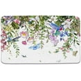 thumbnail image 1 of Wildflower Bath Mat Watercolor Floral Flower Botanical Herb Vine Spring Garden Field Hummingbird Butterfly Natural Bathroom Rug Absorbent Doormat Kitchen Toilet Floor,Pink Purple Green 24"x16", 1 of 6