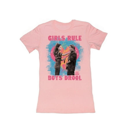 Saved By The Bell 80's Jessie And Zack Girls Rule Boys Drool Pink Junior T-Shirt