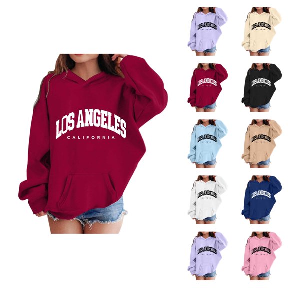 Girls Los Angeles Hoodies Fall Winter Long Sleeve Casual Graphic Hooded Sweatshirt with Pockets Kids Pullover Tops