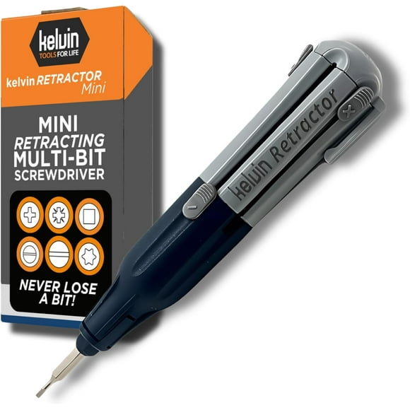 Kelvin Tools - Ensemble de Mini Tournevis de Précision Kelvin, Tournevis 6 en 1 Amélioré « Retract-A-Bit », Outil Tournevis Multiple Tout-en-un pour Lunettes, Électronique et Plus, Poche de Voyage Portable