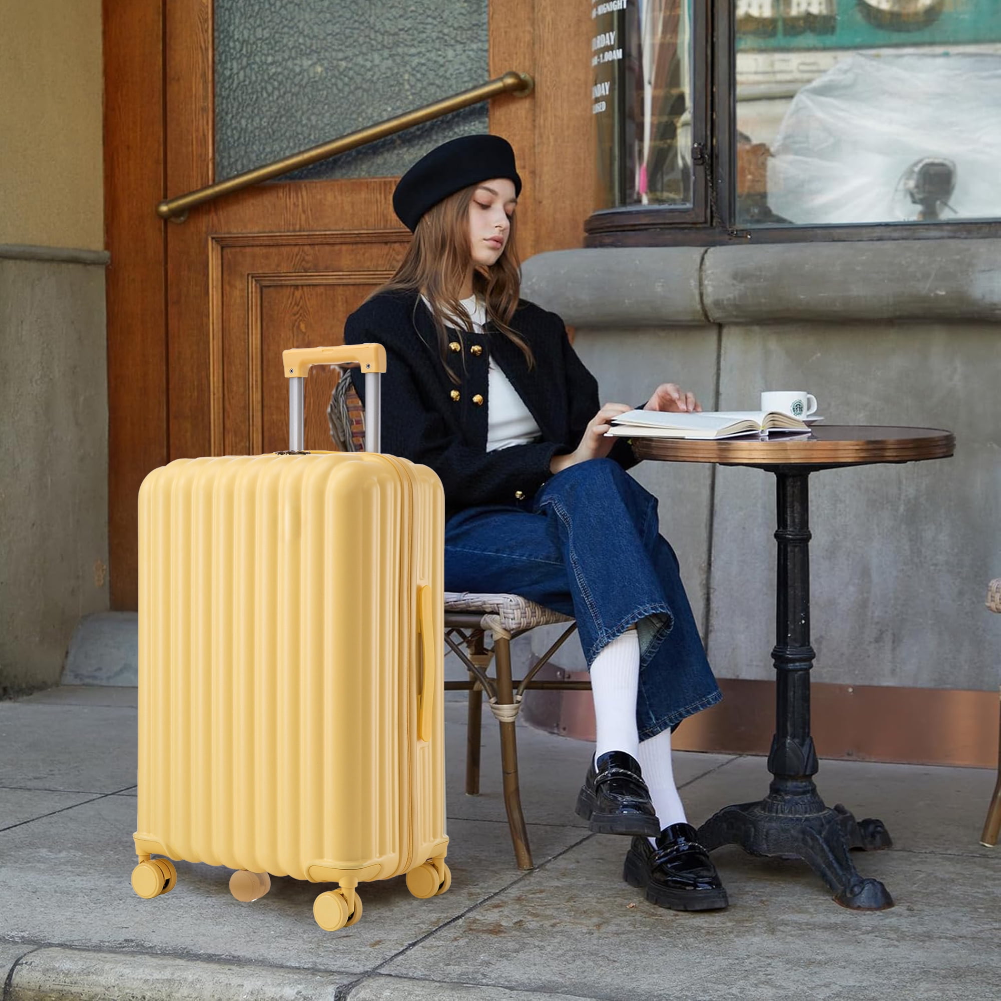 ABS Spinner Wheel Luggage Sets, Carry on Suitcase, with Cup Holder & USB Port & Phone Holder (20/24/28)