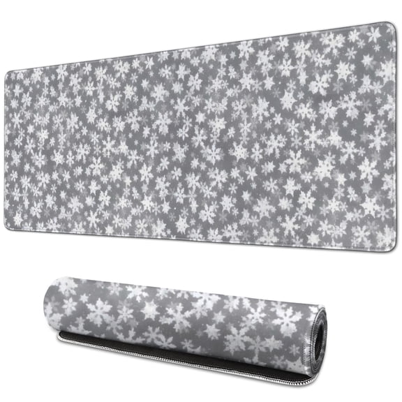 Long Mouse Pads for Desk,Gray Christmas Snowflake Pattern Desk Mats on Top Of Desks, Desk Mouse Pad Extra Large with 3mm Non-Slip Base and Stitched Edge for Gaming,Office,Work,Home 31.5x11.8in