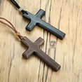 thumbnail image 5 of 90cm Brown/Black Wood Cross 48mm*84mm Pendants Men's Handmade Gift Rope Necklace, 5 of 9