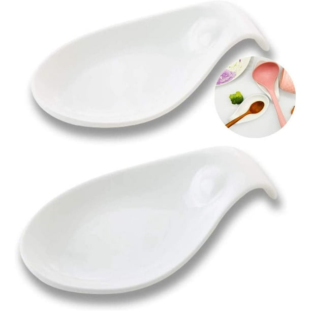 Spoon Rest Set of 2 Spoon Rest Ceramic Spoon Rest White Spoon Rests for Kitchen Stove Top Modern Farmhouse Kitchen Decor Spoon Holder Large Ceramic ...