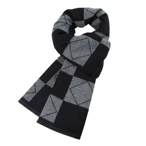 Alkepwun Men's Fall Winter Classic Wool Scarf Warm Thickened Checked Lightweight Knitted Striped Scarves