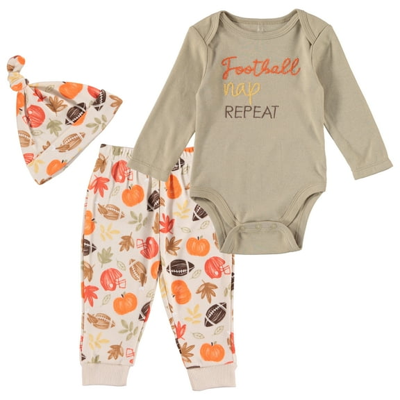 Chick Pea Baby Unisex 3 Pc Fall Harvest Thanksgiving Football Jogger Outfit Set, Sizes Newborn-9 Months