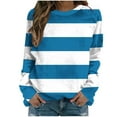 thumbnail image 2 of Fznquz Long Sleeve Sweatshirts for Women Trendy Casual Crewneck Sweatshirt Striped Blue Pullover Lightweight Fashion, 2 of 4
