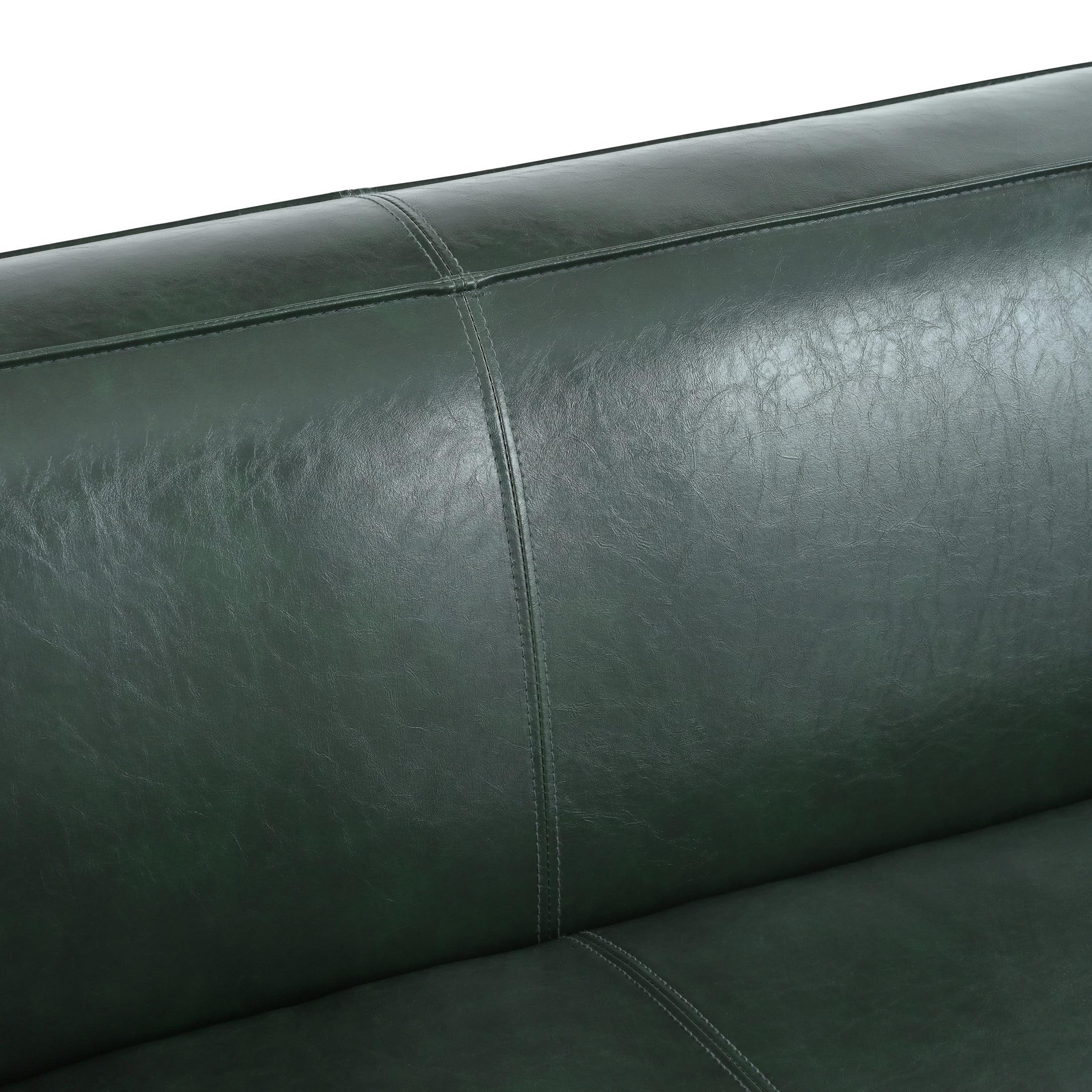 Christopher Knight Home Minimalist 70” PU Leather 3 Seater Sofa Couch, Solid Wood legs, Green
