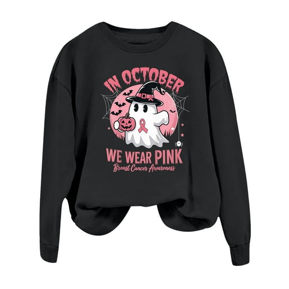 Womens Sweatshirts Crew Neck Ghost Graphic Printed Halloween Tops Casual Comfy Long Sleeve Basic Pullover Shirts