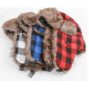 Winter Trapper Hat - Russian Ushanka Trooper Aviator Hats for Men & Women - Snow Eskimo Hat with Ear Flaps for Cold Weather (Lumberjack),Black blue