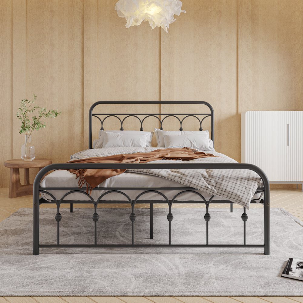 Hassch Metal Bed Queen Size Modern Iron Platform Bed Frame, No Box