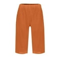 thumbnail image 4 of Huankd Bermuda Shorts For Women Linen Shorts Knee Length Elastic Waist Long Shorts Casual Summer Shorts Petite Capri Pants Dressy Beach Comfy Pull On Shorts With Pockets Saffron S, 4 of 5