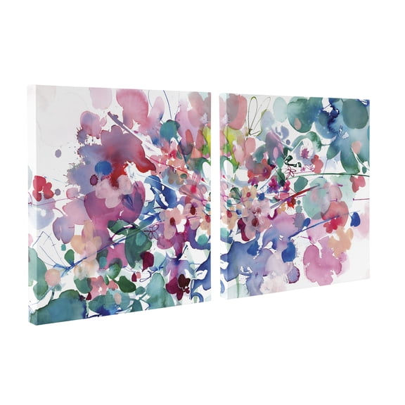 Kate and Laurel In Between Colorful Canvas Wall Art Set by Ingrid Sanchez of Creative Ingrid 2 Piece 20 x 20 Abstract Floral Art for Wall