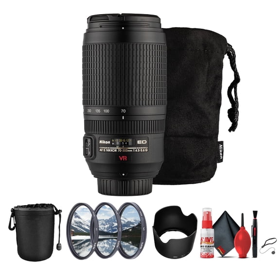 Nikon AF-S VR 70-300mm f/4.5-5.6G IF-ED Telephoto Zoom Lens – VR, Lightweight (2161)   Filter Kit   Cleaning Kit   Lens Pouch   Cap Keeper