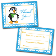 10 Kids Thank You Cards Boy Penguin and 10 Envelopes
