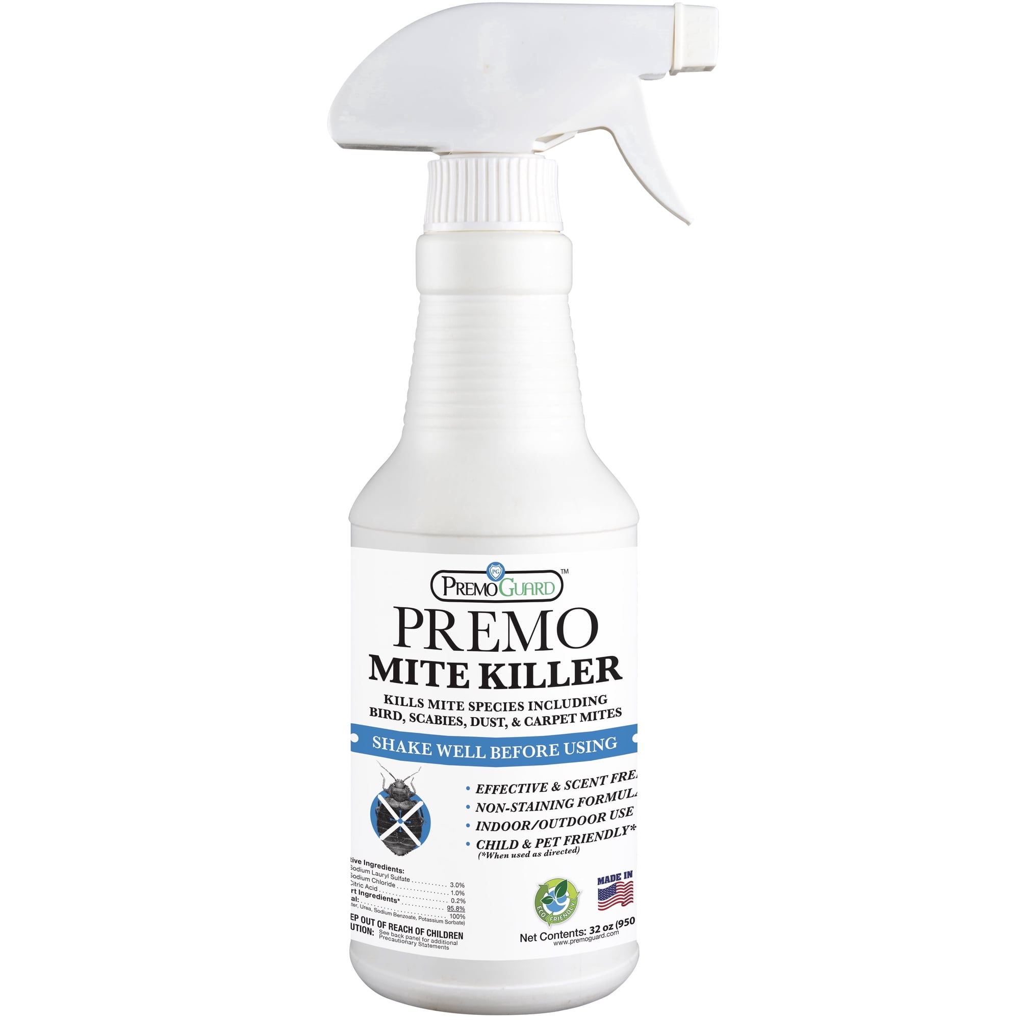 Premo Guard Natural Mite Spray 32 oz – Plant-Based Treatment for Dust, Spider, Carpet, Bird, and Rat Mites – Safe for Home, Bedding, and Furniture When Used as Directed