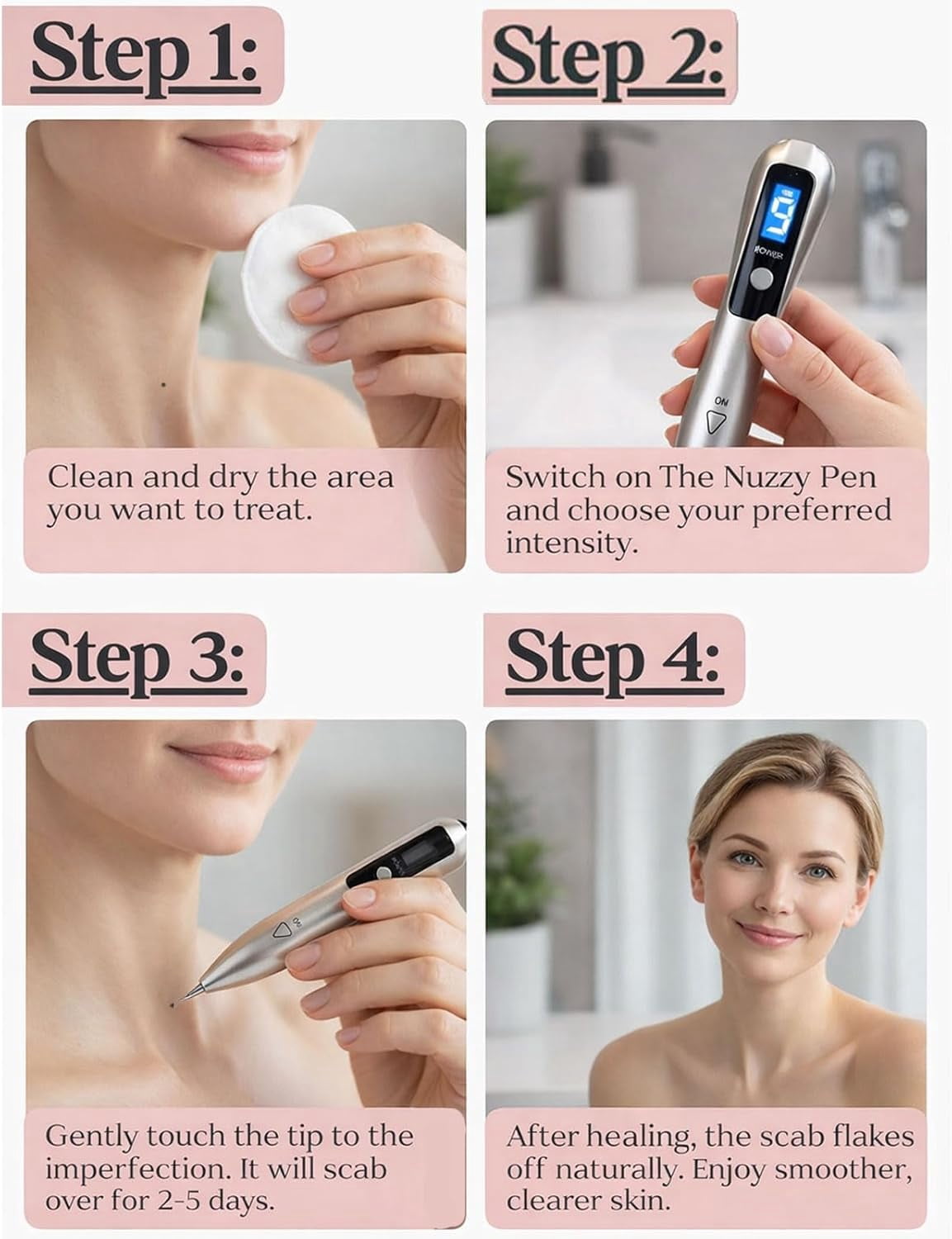 Nuzzy Pen for Skin, Advanced Beauty Pen, Portable and Rechargeable Tools to Use at Home (White)