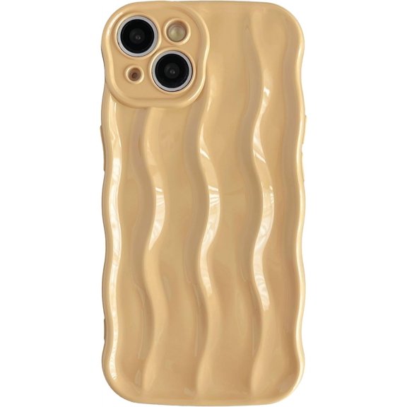 for iPhone 14 Case,Water Ripple Pattern Curly Wave Frame Soft Compatible with iPhone Case (Khaki,iPhone 14)