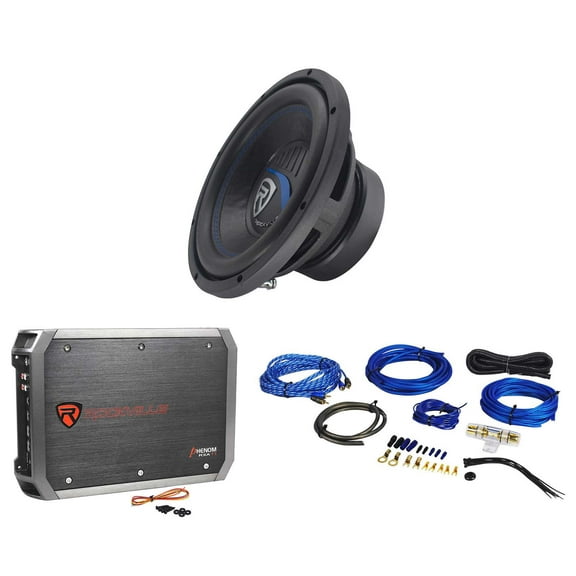 Rockville K5 W10K5S4 10" 1200 Watt 4 Ohm Car Audio Subwoofer Amplifier Amp Kit