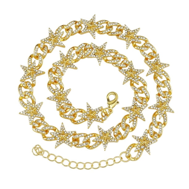 45cm Gargantilla de cristal con estrella de cinco puntas, collar, pulsera para mujer, Hip Hop Bling