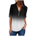 thumbnail image 1 of Pompotops Chemises d'Été pour Femmes Tunique Décontractée à Fermeture Éclair Blouse Roulable Col en V T-Shirt, 1 of 6
