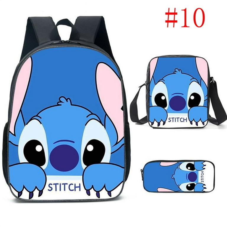 3 Pieces Set Anime Lilo & Stitch Backpack Shoulder Bag Stitch Pencil Case Student Black School Bag Stitch Diagonal Bag (#10)