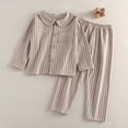 thumbnail image 2 of larppty Kids Baby Girls Boys Plaid Pajamas Set Long Sleeve Button Down Shirts Tops and Pants Gingham Pj Lounge Sets(11-12 Years,Coffee), 2 of 4