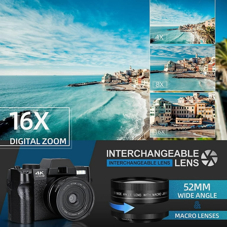 NBD Digital Camera 4K Ultra HD 48MP All-in-One Vlogging Camera with Wide  Angle Lens, Digital Zoom 16x and 3 Screen 