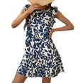 thumbnail image 3 of asddcavvf Dresses for Women Women's Spring/Summer Round Neck Flared Sleeve Floral Print Dress With R, 3 of 9