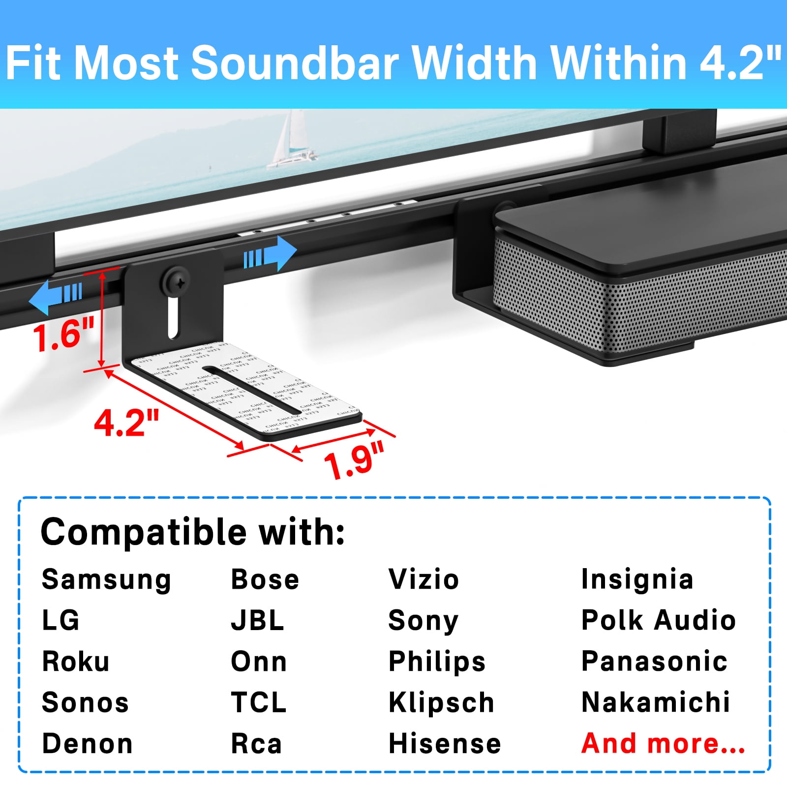 Sound Bar Mounts Under TV for Samsung, Vizio, LG and More Soundbar with Remote Holder - Adjustable Height & Depth Sound Bar TV Bracket Hold Up to 35 Lbs