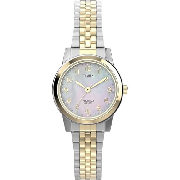 Timex Womens Main Street 25 mm Watch - Two-Tone Expansion Band, Mother of Pearl Dial & Two-Tone Case