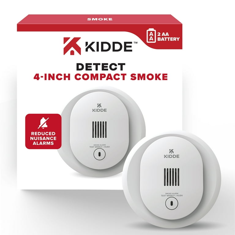 (2 pack) Kidde Battery-Operated Photoelectric Smoke Detector Alarm, 4-Inch, Batteries Included