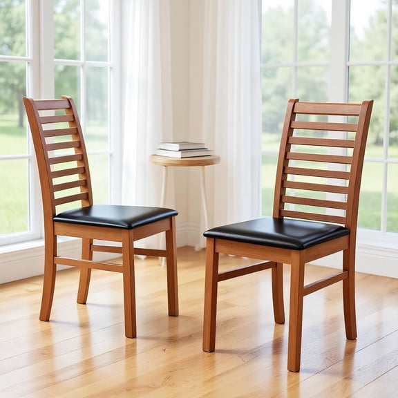 Kadyn Set of 2 Wooden Dining Chairs with Rubber Wood Legs, Sturdy Construction for Dining Room, Kitchen, Living Room Seating Set, Brown