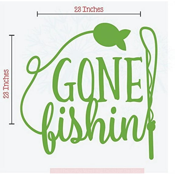 Gone Fishing Wall Vinyl Lettering Fisherman Art Stickers for Cabin Camper or Home Décor, 23x23-Inch, Lime Green